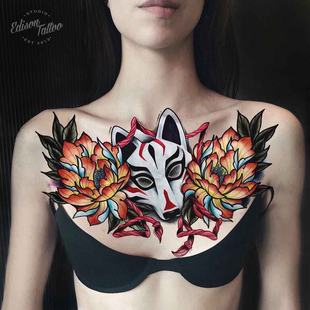 Женские татуировки на груди 2019 животные_12